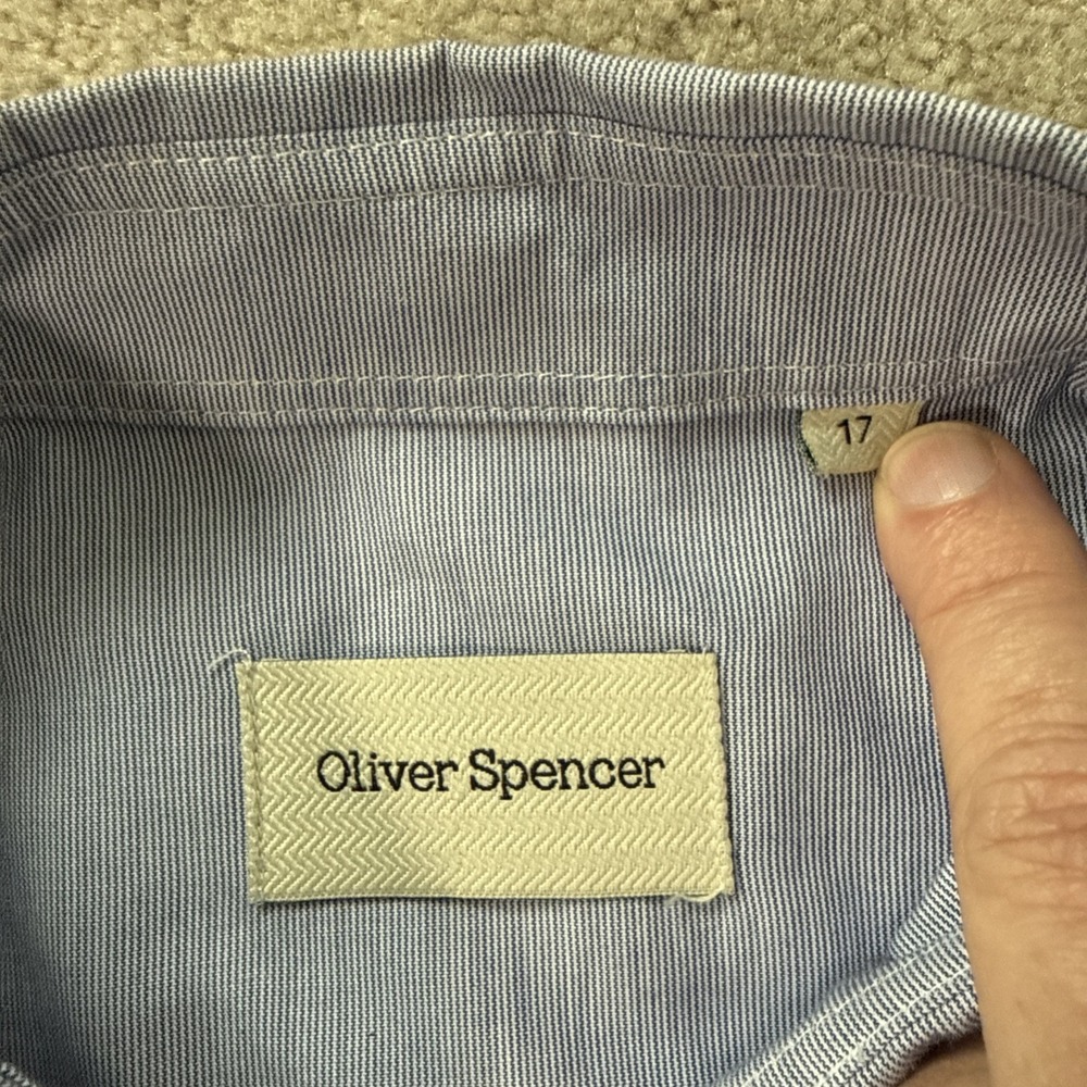 Oliver Spencer Mens Blue Penny Collar Button Down Shirt Size 17 - Picture 3 of 9